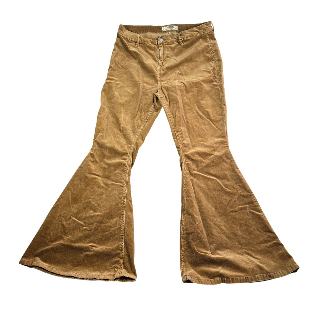 Rock & Roll Denim Bell Bottom Pants Women 36x32 Brown Micro Corduroy Velvet Boho